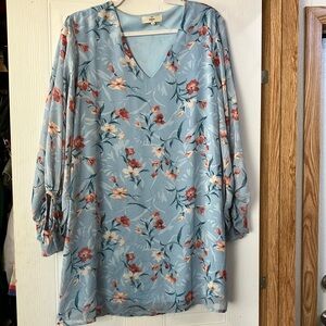 Entro Light Blue Floral V-Neck blouse